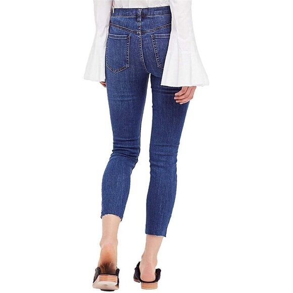 Free People Womens Reagan Destroyed Button Fly Skinny Crop Jeans Blue 24 NWT - Picture 2 of 2